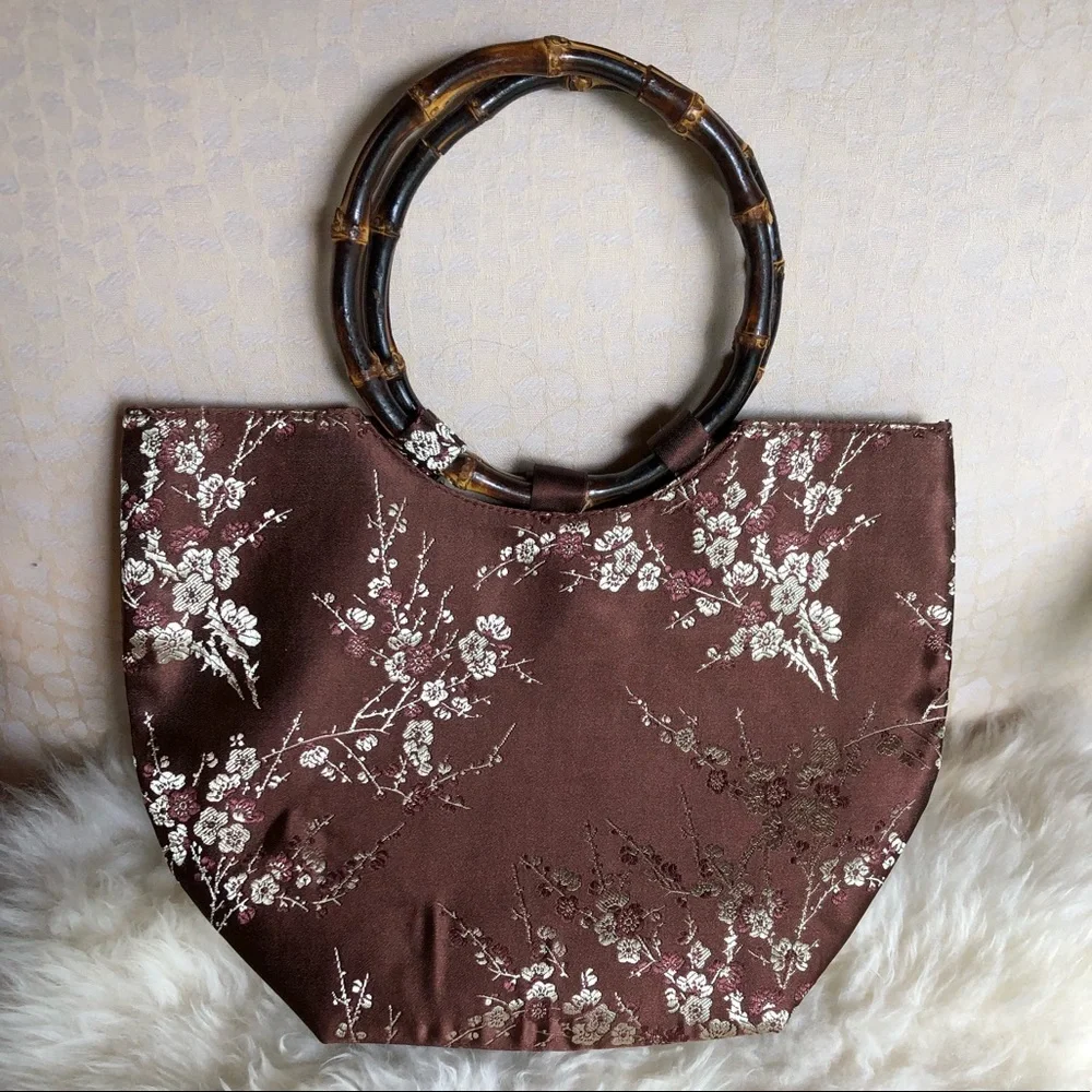 Asian Satin Bamboo Handle Purse